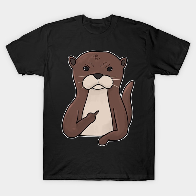 Grumpy Otter Holding Middle Finger T-Shirt by Mesyo